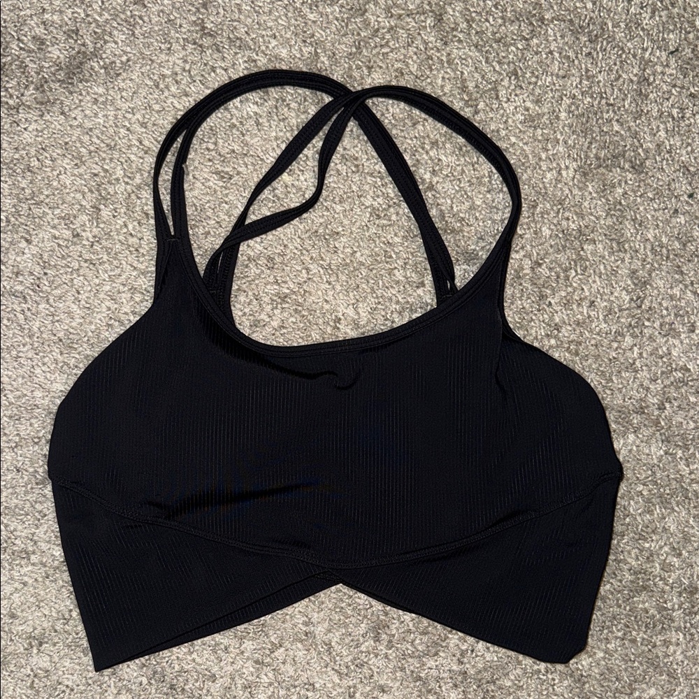Crop Shop Boutique Black Women's Ribbed Crossover Cropped Bra